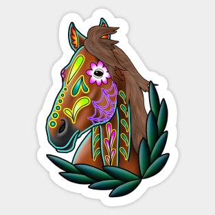 Day of the Dead Sorrel Sugar Skull Horse Sticker